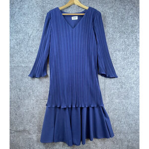 Vintage Cue Fashions Dress XL Pleated Drop Waist MOB Formal Secretary 80s